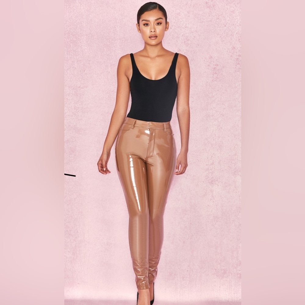 House of CB Haridan Coffee Patent Stretch Vinyl Trousers Latex Pants